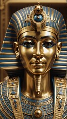 Pharaoh's golden mask with hieroglyph details. History, culture design perfect for ancient Egypt, art, or archaeology themes.