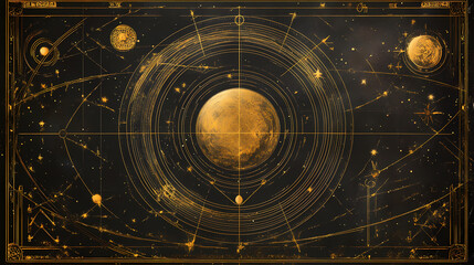 Obraz premium Cosmic cartography: antique celestial pattern. Ancient Glyphs. Illustration