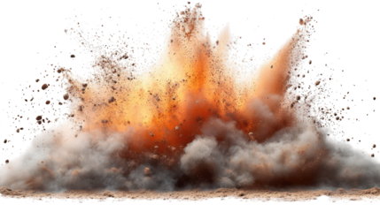 Sand dust explosion captured on a white background