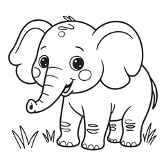 Fototapeta premium Cute Black and White Coloring Page of a Baby Elephant
