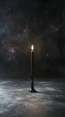 Black Candle Lit Against a Starry Night Sky