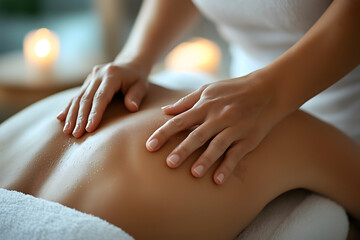 Fototapeta premium Relaxing spa atmosphere with a woman receiving a soothing massage in a serene setting Generative AI