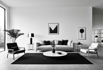 A living room with a white couch and two chairs.