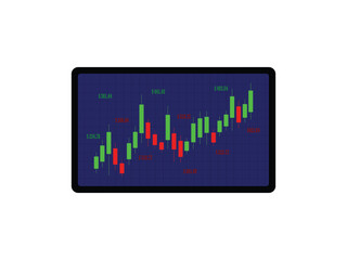 Tablet displaying a volatile candlestick chart, symbolizing stock trading, market analysis, and financial trends