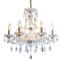 Glass Chandelier with Sparkling Crystal Details Isolated on Transparent Background