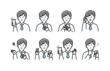 スマホを操作する若い男性のイラストセット