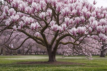 Fototapeta premium Stunning Magnolia Tree Blossoms in Spring Creating a Picturesque Floral Scene