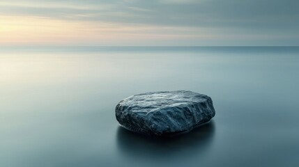Serene Seascape with Calm Waters and a Single Rock Under Soft Sunrise Light