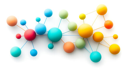 Obraz premium Colorful network nodes connected by lines, illustrating connections and relationships in vibrant design