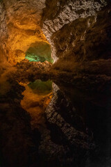 Geological formations of the lava tunnel Cueva de los verdes on the island of Lanzarote-Canary Islands-Spain