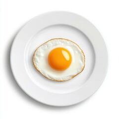 A freshly fried egg on a clean white plate, perfect for a hearty breakfast or brunch delight.