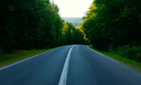 country asphalt road and green trees nature landscape in the summer