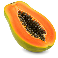 Ripe Papaya Fruit Halved, Showing Seeds and Vibrant Orange Flesh
