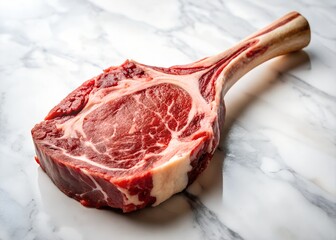Raw Tomahawk Steak - High-Quality Marbled Meat on White Background | Premium Culinary Stock Photo, High-quality raw tomahawk steak with rich marbling, isolated on white for premium culinary visuals