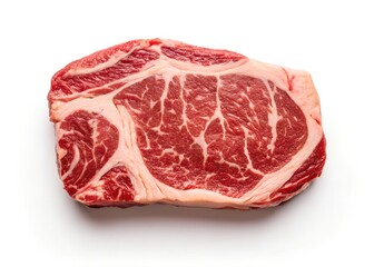 Fototapeta premium Raw Tomahawk Steak - High-Quality Marbled Meat on White Background | Premium Culinary Stock Photo, High-quality raw tomahawk steak with rich marbling, isolated on white for premium culinary visuals