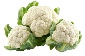 Fresh cauliflower with green leaves displayed on a white background highlighting its natural texture and color, ideal for healthy cooking and meal preparation