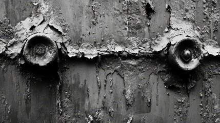 Corroded metal surface with grungy industrial texture in grayscale. Monochrome industrial background