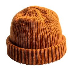 A Classic Knitted Beanie in Rust Orange Isolated on Transparent Background