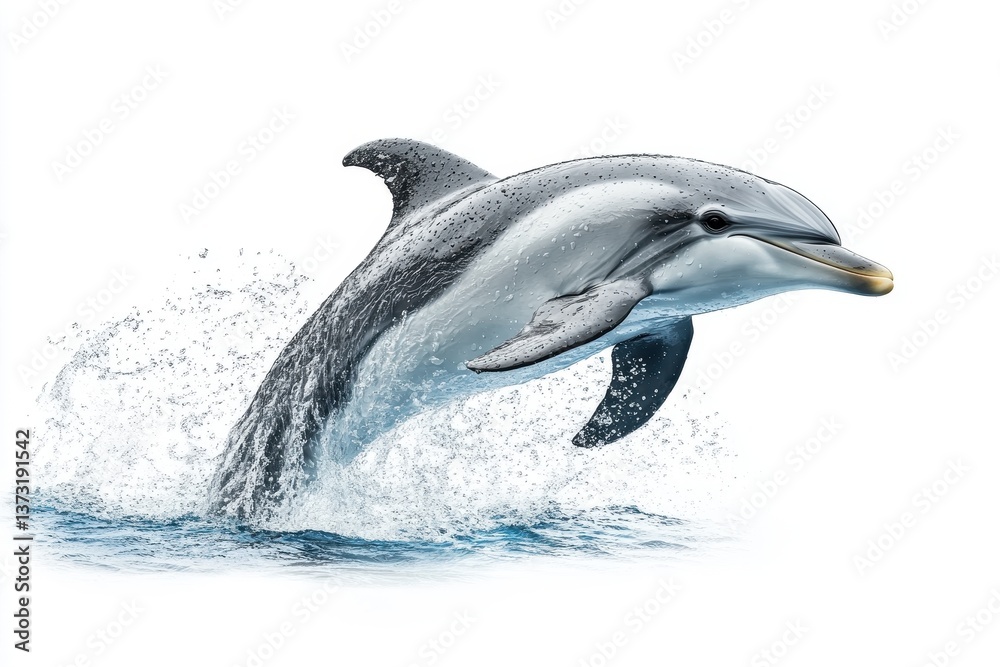 Poster dolphin jumping out of clear blue water in a dynamic display of agility and grace during daylight ho