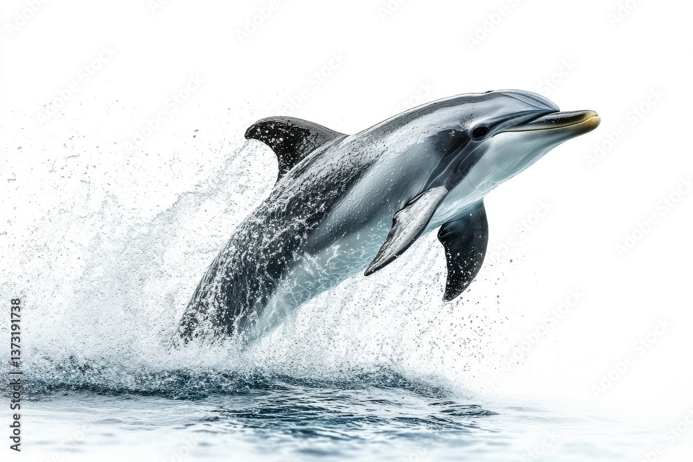 Poster dolphin jumping out of clear blue water in a dynamic display of agility and grace during daylight ho