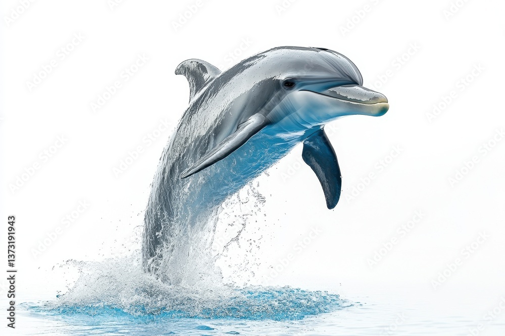 Poster dolphin jumping out of clear blue water in a dynamic display of agility and grace during daylight ho