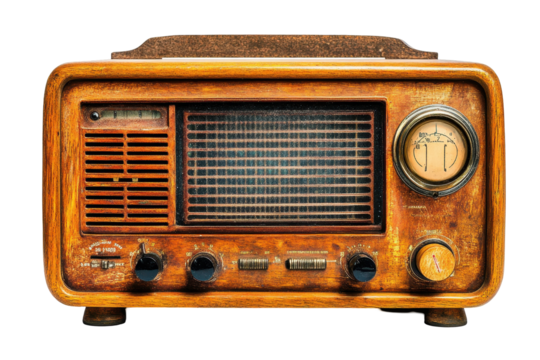 Vintage tabletop radio with retro design and wooden exterior showcasing a unique screen layout