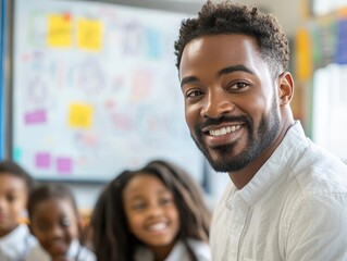 A teacher using a smart board to explain a math problem to students, Classroom Technology, Innovative and engaging