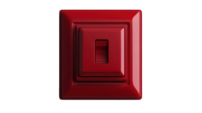 Red light switch with a minimalist design on a white background
