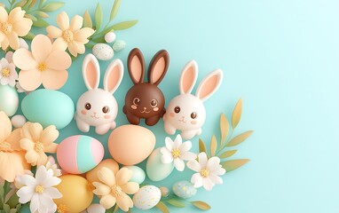 Easter bunnies with eggs, and flowers. (3)