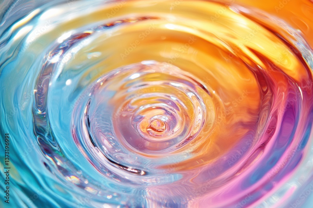 Poster close-up of iridescent gasoline swirls on water showcasing vibrant neon colors and smooth gradient t