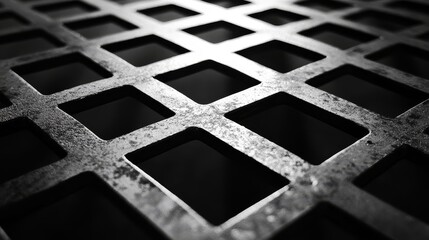 Geometric metal grate pattern. Monochrome industrial background
