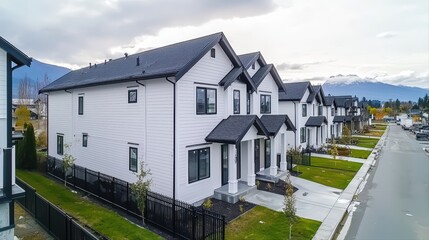 Modern residential neighborhood with new white houses
