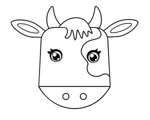 Cow head - linear vector illustration for coloring. Outline. The head of a bull  element for a children's coloring book.	