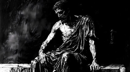 The cursed king oedipus was warned by the oracle of delphi that he would kill his father and marry his mother. Cursed Etching. Illustration