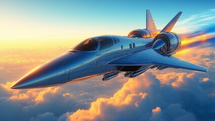 futuristic jet soars above clouds colorful sky aerospace travel