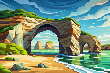 vector of Natural stone archs on Playa de Las Catedrales