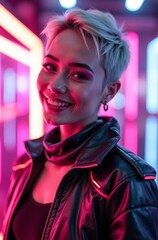 Neon Glow & Leather Confidence