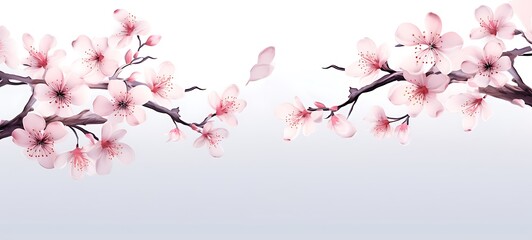 Fototapeta premium White background with drawings of colorful Cherry blossoms for children, ai generative