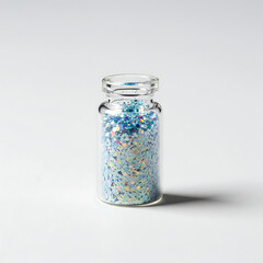 Iridescent Blue Glitter in a Clear Glass Jar