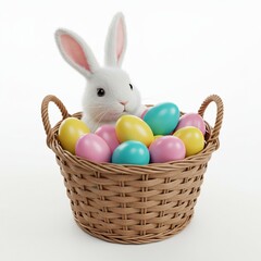 photo of a basket with easter eggs to commemorate the celebration of easter on a white background
