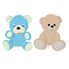 Couple of cute teddy bears. Vector illustration isolated on white background.