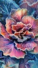 Close up view of colorful frosted leaves and intricate details