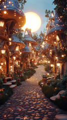 Obraz premium Enchanted Mushroom Village Night Scene