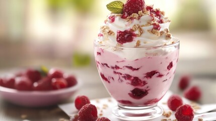 A Delicious Dessert Made With Raspberries And Whipped Cream