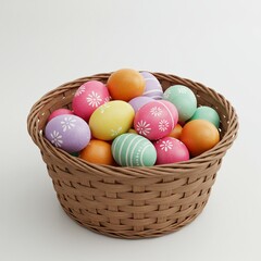 photo of a basket with easter eggs to commemorate the celebration of easter on a white background