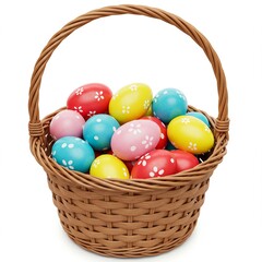 photo of a basket with easter eggs to commemorate the celebration of easter on a white background