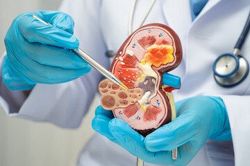 Chronic kidney disease, doctor with model for treatment urinary system, urology, Estimated...