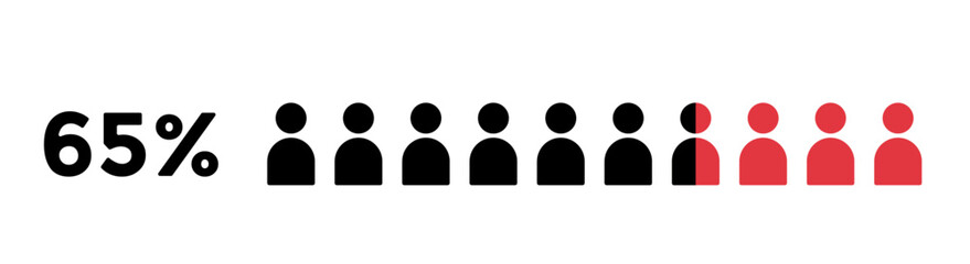 65% infographic percent icon. Person business voting statistic concept