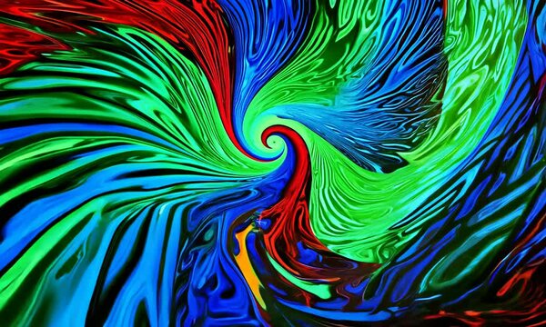 Abstraction with notes of green, red, blue colors.Design. The picture with the lines made as a screw moves and assumes the previous position.