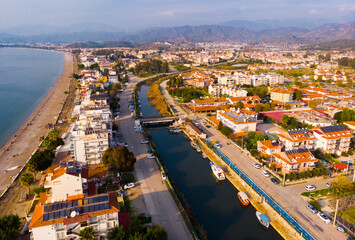 Flying over the city Fethiye. Turkey